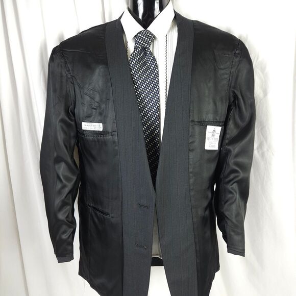 Austin Reed Mens 40R Gray Wool Striped 2 Button Ventless Blazer Sports Coat - Picture 3 of 10